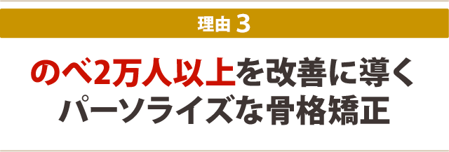 3.のべ2万人以上を改善に導くパーソライズな骨格矯正
